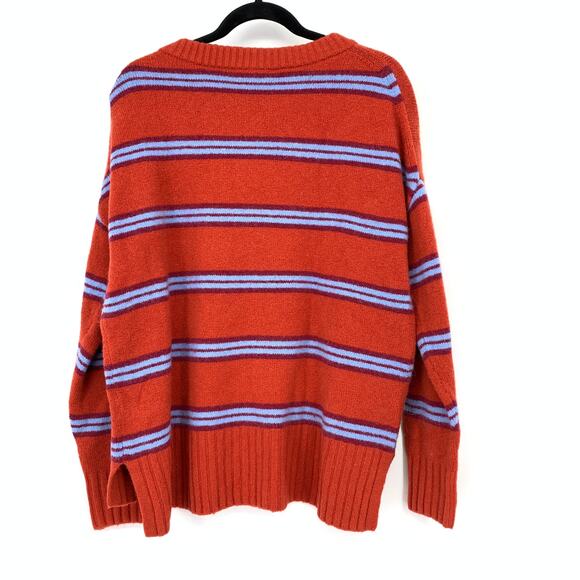 J.Crew Fuzzy Striped Knit Pullover Sweater Womens Size M Red Orange Blue NEW - Picture 2 of 7